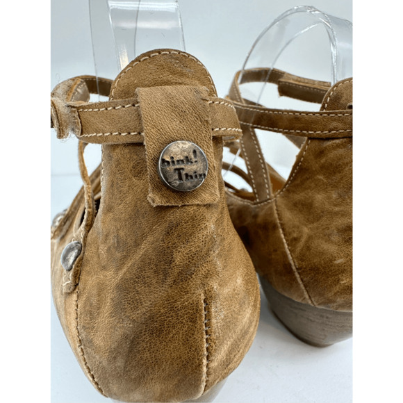 Think Strappy Distressed Leather Heels Sandals Equestrian Regency Boho Size 7 - Picture 8 of 14